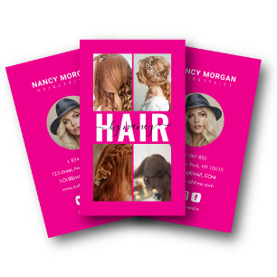 Friseursalon-Kalligrafie-Fotocollage Hot Pink Visitenkarte