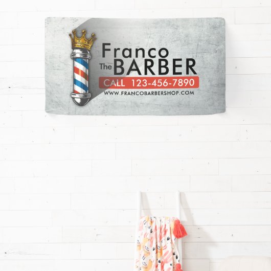 Friseursalon King Crown Barber Pole Banner (InSitu)