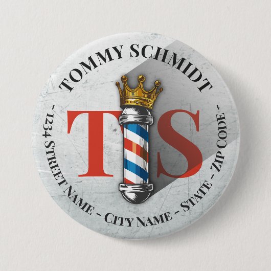 Friseursalon King Crown Barber Pole Button (Vorderseite)