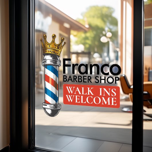 Friseursalon King Crown Barber Pole Fensteraufkleber