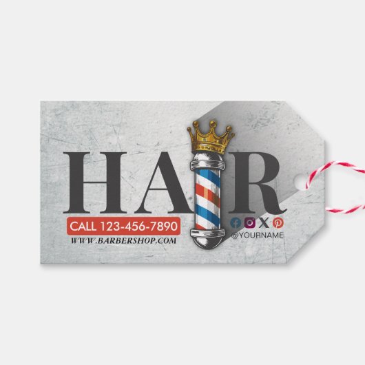Friseursalon King Crown Barber Pole Geschenkanhänger (Vorderseite (Horizontal))