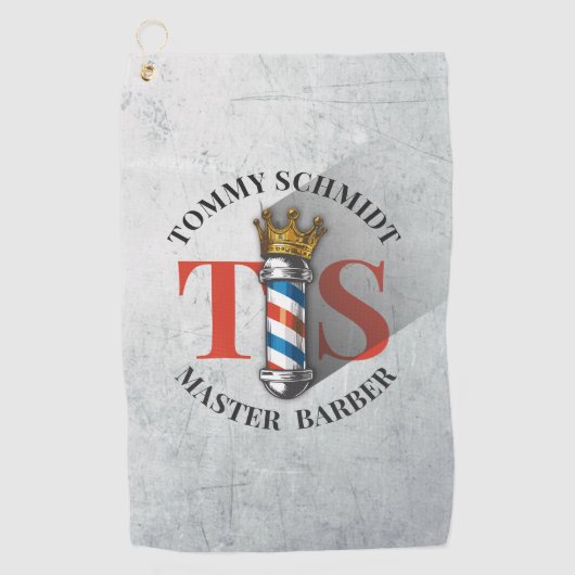 Friseursalon King Crown Barber Pole Golfhandtuch (Vorderseite)
