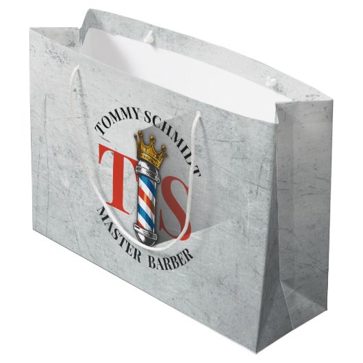 Friseursalon King Crown Barber Pole Große Geschenktüte (Rückseite Schrägansicht)