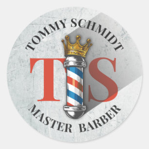 Friseursalon King Crown Barber Pole Haarsalon Runder Aufkleber