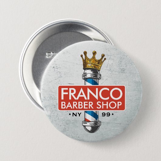 Friseursalon King Crown Barber Pole Hair Salon Button (Vorne & Hinten)
