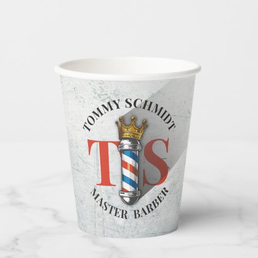 Friseursalon King Crown Barber Pole Pappbecher (Vorderseite)