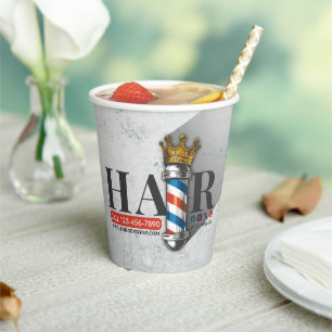 Friseursalon King Crown Barber Pole Pappbecher