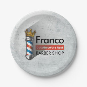 Friseursalon King Crown Barber Pole Pappteller