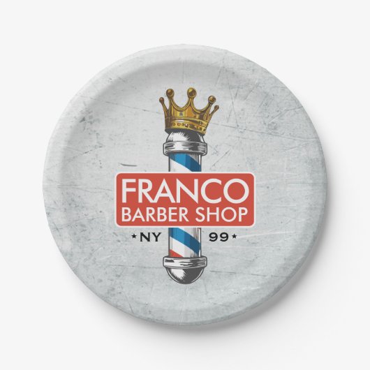 Friseursalon King Crown Barber Pole Pappteller (Vorderseite)