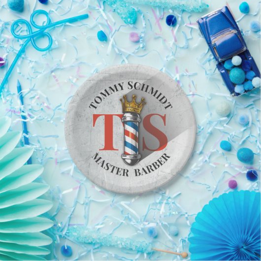 Friseursalon King Crown Barber Pole Pappteller (Party)