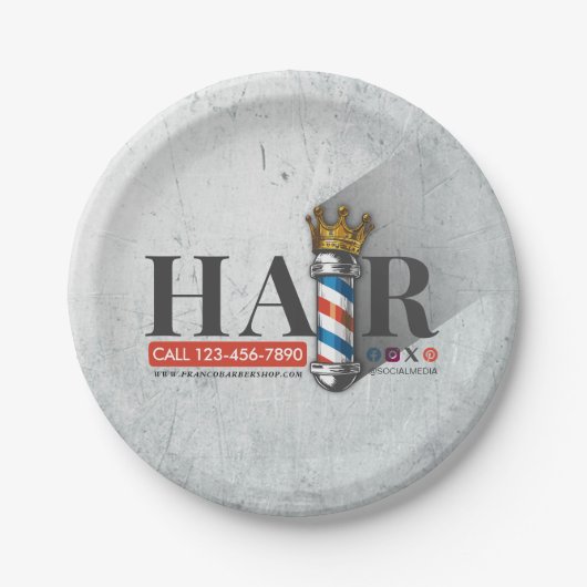 Friseursalon King Crown Barber Pole Pappteller (Vorderseite)