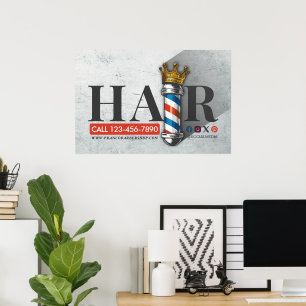 Friseursalon King Crown Barber Pole Poster