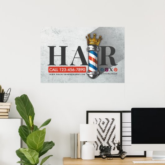 Friseursalon King Crown Barber Pole Poster (Heimbüro)