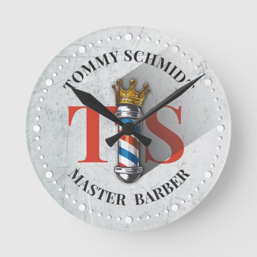 Friseursalon King Crown Barber Pole Runde Wanduhr (Vorderseite)