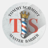 Friseursalon King Crown Barber Pole Runder Aufkleber (Vorderseite)