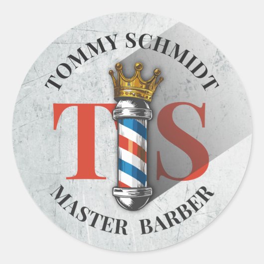 Friseursalon King Crown Barber Pole Runder Aufkleber (Vorderseite)