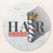 Friseursalon King Crown Barber Pole Runder Pappuntersetzer (Vorderseite)