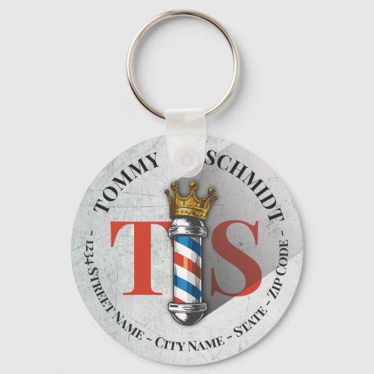 Friseursalon King Crown Barber Pole Schlüsselanhänger (Vorderseite)