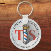 Friseursalon King Crown Barber Pole Schlüsselanhänger (Rückseite)