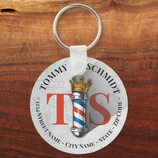 Friseursalon King Crown Barber Pole Schlüsselanhänger (Rückseite)