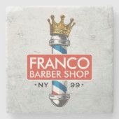 Friseursalon King Crown Barber Pole Steinuntersetzer (Vorderseite)