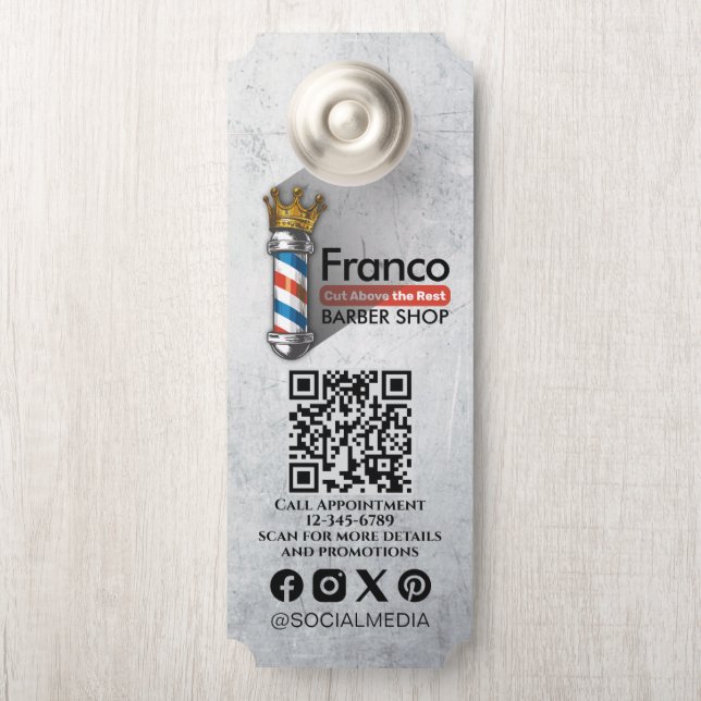 Friseursalon King Crown Barber Pole Türanhänger (Auf Knauf)