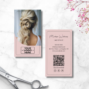 Friseursalon-Logo-Foto-QR-Code Rosa Visitenkarte