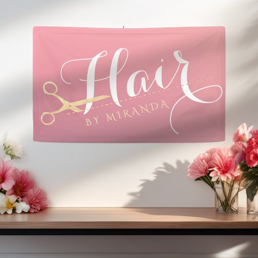 Friseursalon Makeup Salon Moderne rosa Goldschere Banner