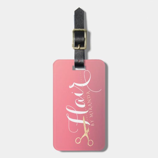 Friseursalon Makeup Salon Moderne rosa Goldschere Gepäckanhänger (Vorderseite vertikal)
