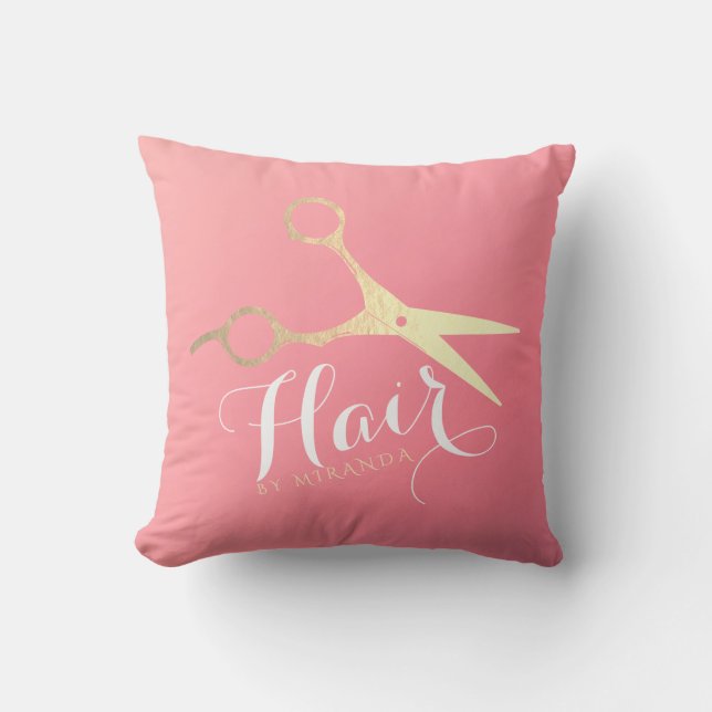 Friseursalon Makeup Salon Moderne rosa Goldschere Kissen (Vorderseite)
