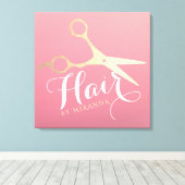 Friseursalon Makeup Salon Moderne rosa Goldschere Leinwanddruck (Insitu (Holzboden))