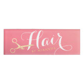 Friseursalon Makeup Salon Moderne rosa Goldschere Namenschild (Vorderseite)