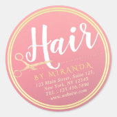 Friseursalon Makeup Salon Moderne rosa Goldschere Runder Aufkleber (Vorderseite)