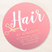 Friseursalon Makeup Salon Moderne rosa Goldschere Runder Pappuntersetzer (Vorderseite)