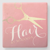 Friseursalon Makeup Salon Moderne rosa Goldschere Steinuntersetzer (Vorderseite)