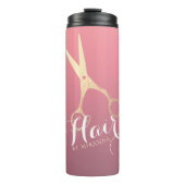 Friseursalon Makeup Salon Moderne rosa Goldschere Thermosbecher (Vorderseite)