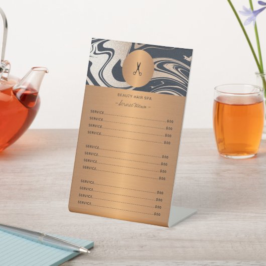 Friseursalon mit schwarzem Marmor aus Kupfer Sockelschild (In SItu)