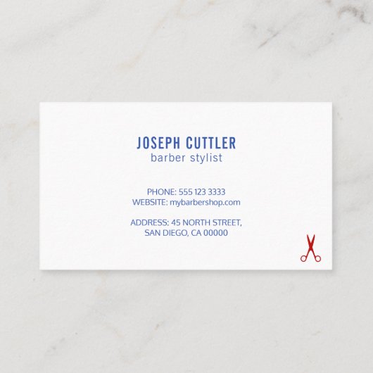 Friseursalon Moderne, rot-blaue Visitenkarte (Rückseite)