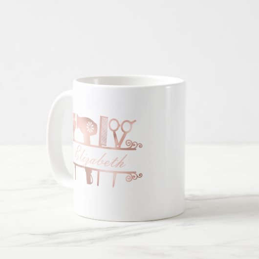 Friseursalon Monogram Rose Gold Kaffeetasse (Vorderseite Links)