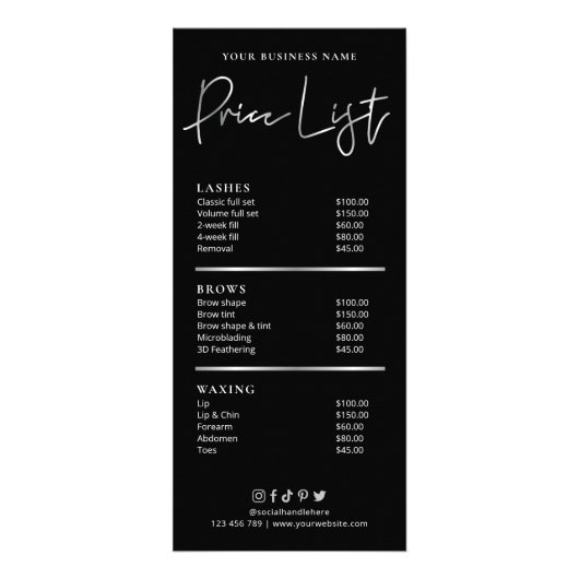 Friseursalon Nails Wellness-Center Black & Silver Werbekarte (Vorne)