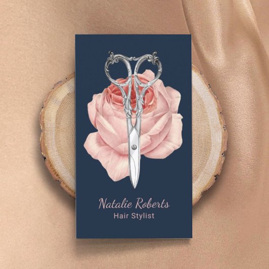 Friseursalon Navy Blue Scissy & Rose Beauty Salon Visitenkarte