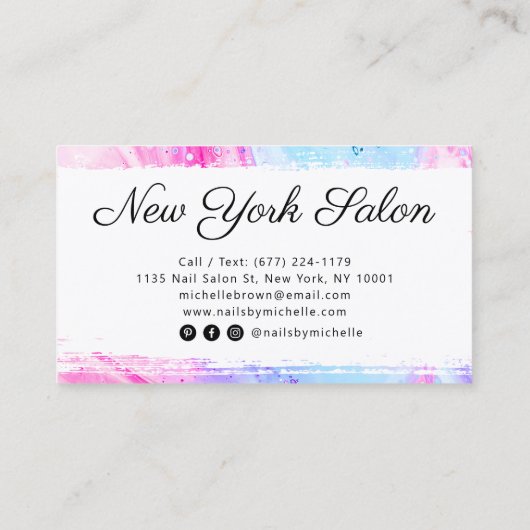 Friseursalon Pink Blue Girl abstrakte Aquarellkuns Visitenkarte (Rückseite)