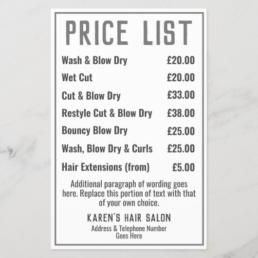 Friseursalon - Preisliste Flyer (Vorne)