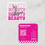 Friseursalon Qr Code Fett Rosa Retro Visitenkarte (Vorne/Hinten)