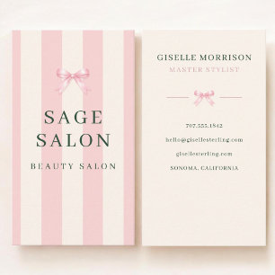 Friseursalon Rosa und Grün gestreifter preppy Schl Visitenkarte