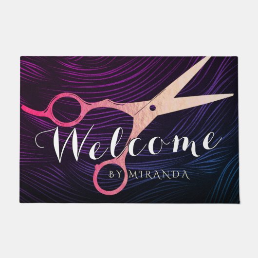 Friseursalon Rose Gold Scheren Willkommen Fußmatte (Vorderseite)
