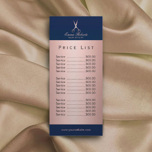 Friseursalon Rose Goldschere Navy Blue Preisliste Werbekarte