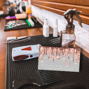 Friseursalon Rose Grau Tropfen Visitenkarte