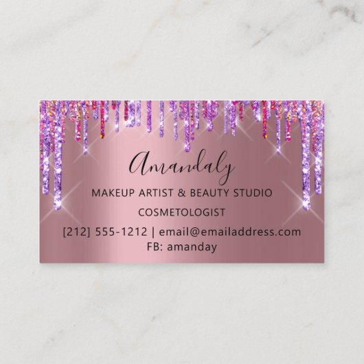 Friseursalon Rose Lila Schere Tropfen Visitenkarte (Rückseite)