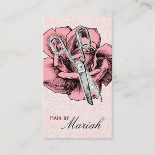 Friseursalon Rose Pink Damast Visitenkarte